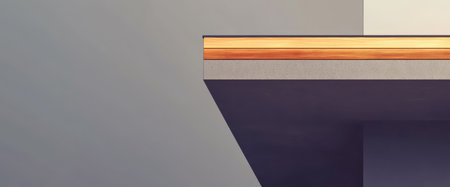 A close-up view of a minimalist tabletop featuring a sleek concrete surface with a warm wooden edge. The design emphasizes clean lines and contemporary aesthetics.の素材