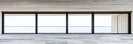 Bright and spacious interior showcases expansive floor-to-ceiling windows. Natural light floods the minimalist space highlighting the sleek lines and open layout perfect for contemporary living.の素材