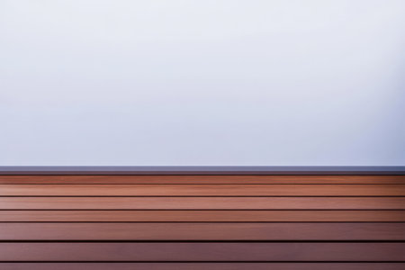 A spacious area showcases a clean modern wooden floor with horizontal planks. The background features a light gradient emphasizing simplicity and tranquility in the setting.の素材