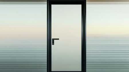 A sleek modern door stands prominently against a softly blurred minimalist backdrop as dusk settles creating a tranquil atmosphere and inviting curiosity.の素材