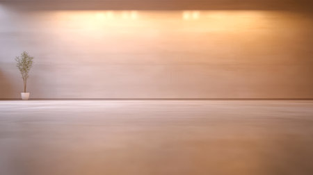 A bright interior space features a smooth floor and a warm-toned wall. A small potted plant adds a touch of greenery enhancing the clean and open atmosphere of the area.の素材