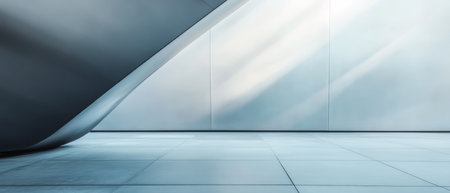 A sleek interior showcases smooth curves and reflective surfaces creating a minimalist environment. Soft light filters through enhancing the clean lines and tranquil atmosphere.の素材