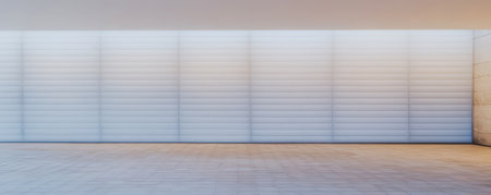 A spacious indoor area showcases sleek smooth walls with a soft glowing light. The minimal design emphasizes simplicity and modern aesthetics in a tranquil environment.の素材