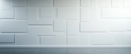 A sleek and modern wall features various rectangular textures and shapes creating a subtle yet striking visual impact in a contemporary room. The design emphasizes simplicity and elegance.の素材