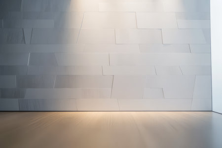 A contemporary interior space features a textured gray wall showcasing clean lines and subtle variations in tone. Soft lighting accentuates the minimalist design creating a tranquil atmosphere.の素材