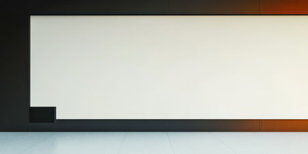 A spacious area showcases a simple minimalistic wall with a large white section and a small black panel in the corner. The design emphasizes clean lines and openness creating a serene atmosphere.の素材