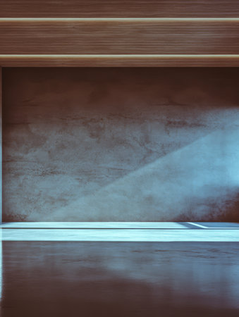 A minimalist interior features a textured wall and polished floor bathed in natural light from a window. The spacious atmosphere promotes a sense of calm and simplicity.の素材