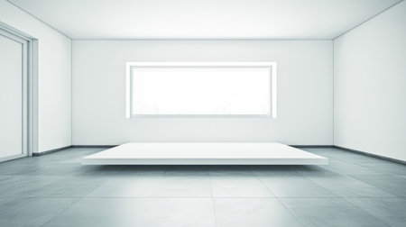 A bright spacious interior features a large white window allowing natural light to flood the room.の素材