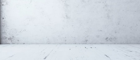 A plain white wall meets a weathered wooden floor offering a blank canvas ideal for artistic projects photography or interior design. The simplicity encourages creativity and innovation.の素材