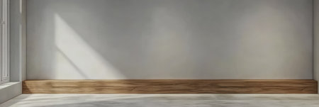 Natural light pours into the spacious room through large windows highlighting the minimalist design. The clean walls and polished floor create an inviting atmosphere perfect for various activities.の素材