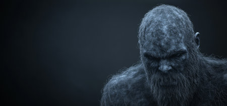 A large imposing figure appears with a rugged texture displaying intricate details in its hair and beard.の素材