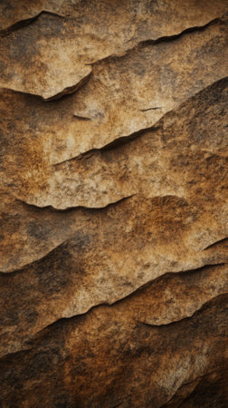 The surface displays intricate textures of layered rocks with warm brown and ochre hues. The natural patterns create an organic visual suitable for backgrounds or natural-themed designs.の素材