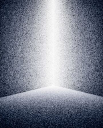 A shaft of light pierces through the darkness, illuminating a textured surface in an abstract and minimalistic environment. The contrast highlights the depth of the scene.の素材