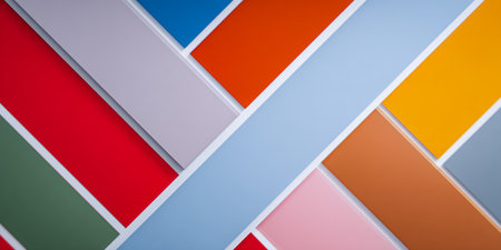 Brightly colored paper sheets are laid out in a geometric pattern, showcasing a variety of hues and textures. This creative display can inspire artistic projects or crafts.の素材