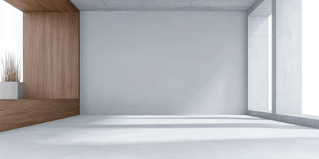 This minimalist room features expansive windows allowing natural light to flood in. Wooden accents add warmth to the serene space, perfect for relaxation or creativity.の素材