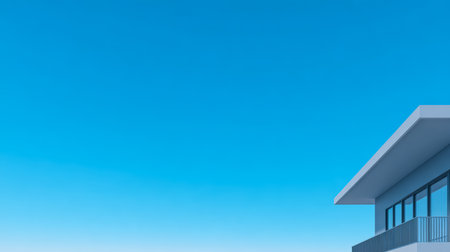 A sleek, contemporary building stands prominently under a bright blue sky. Its clean lines and minimalistic design highlight modern architecture. The setting is peaceful and inviting.の素材