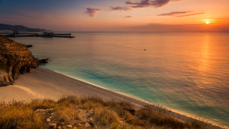 Beautiful sunrise on the beach of Carboneras
