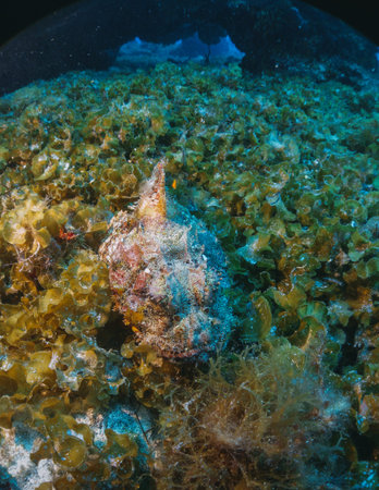 stone fish hiding in sandbank in the carribean sea