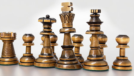 Old chess pieces in the foreground. Generative AIの素材