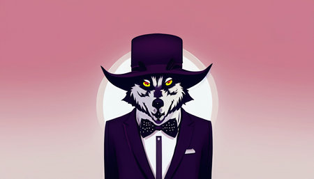 Illustration created from generative AI of a wolf wearing a suit and tieの素材