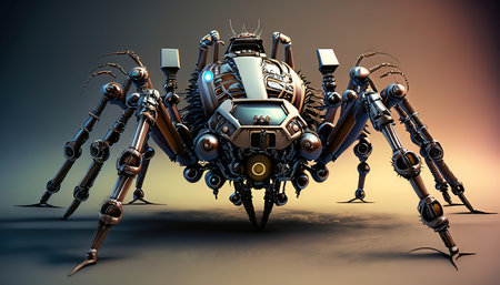 Retrofuturistic illustration of a robotic spiderの素材
