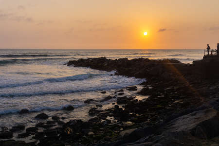 Sunset Landscape in the shore of Lima Peru, rocksの写真素材