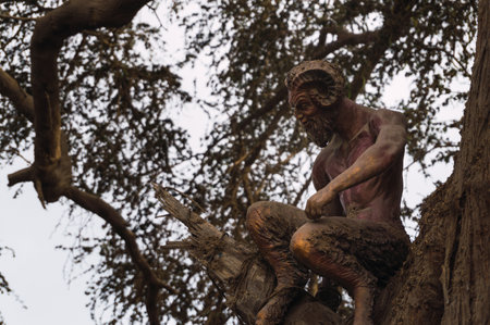 Ica, Peru - December, 27, 2022: Satyr statue in Cachiche Witch Theme Park, Ica Peruのeditorial素材