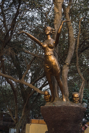 Ica, Peru - December, 27, 2022: Julia Hernandez Pecho statue, main witch in Cachiche Witch Theme Park, Ica Peruのeditorial素材