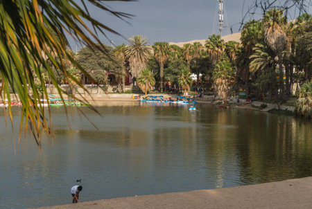 View of Huacachina lagoon in a sunny day, Ica Peruの写真素材