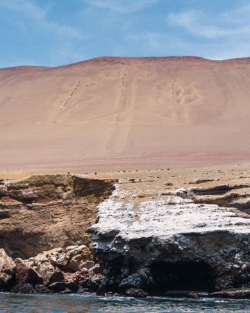 The Paracas Candelabra, is a famous geoglyph located on the north coast of the Paracas peninsulaの写真素材