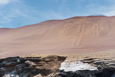 The Paracas Candelabra, is a famous geoglyph located on the north coast of the Paracas peninsulaの写真素材