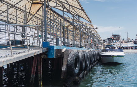Motorboat at El Chaco pier, Paracas Ica Peru,の写真素材
