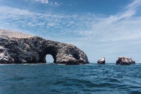 The Ballestas Islands are a group of small islands located off the Paracas peninsulaの写真素材