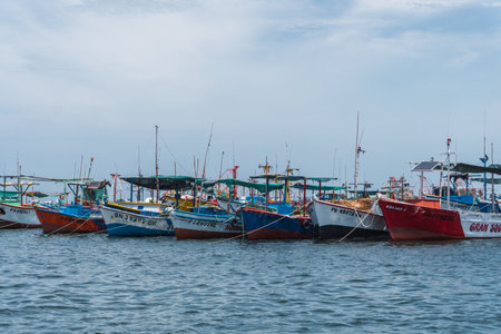 Boats at El Chaco beach, Paracas Ica Peruの写真素材