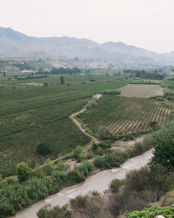 Scenic view of Mala river valley in Azpitia town, Lima Peruの写真素材