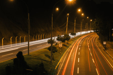 Costa Verde Avenue at night, in Miraflores district, Lima Peru.の写真素材