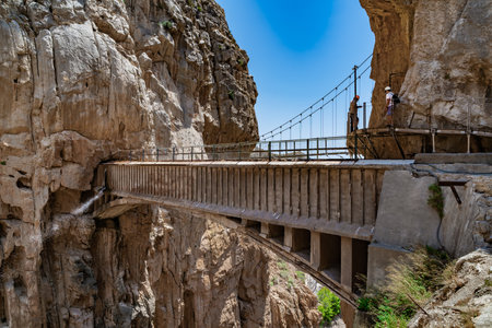 El caminito de rey, a deep rock gorge in the mountains, crossed by a path for hiking, from Malaga, Andalusia, Spain.の写真素材