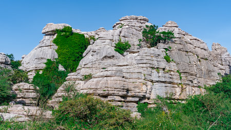 El Torcal de Antequera, a wind-shaped karst rock massif resembling a Jurassic landscape, from Malaga province, Andalusia, Spain.の写真素材