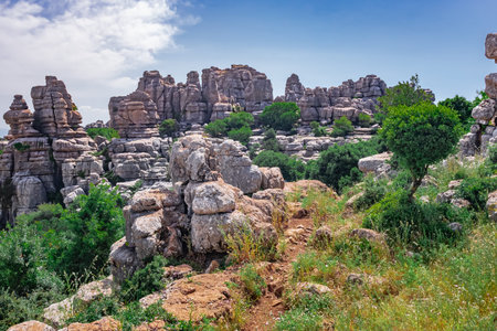 El Torcal de Antequera, a wind-shaped karst rock massif resembling a Jurassic landscape, from Malaga...