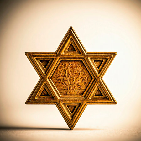 Golden Star of David on a white background. Symbol of Israel.の素材