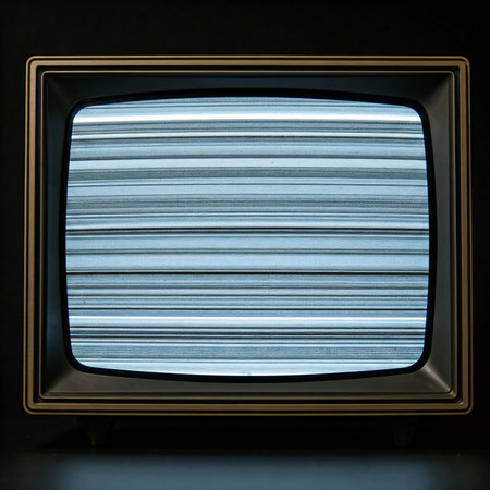 Retro TV on black background. Close up of vintage television front viewの素材