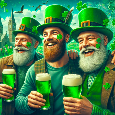 Happy leprechauns with beer. St. Patrick's Day.の素材