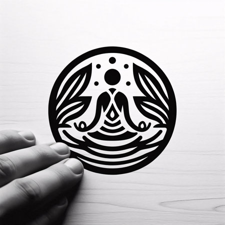 Hand drawing yoga symbol on white wooden background. Meditation and relaxation conceptのイラスト素材