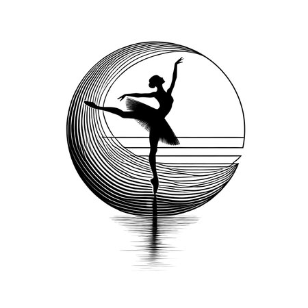 Ballet dancer silhouette on the background of the circle. Vector illustration.のイラスト素材