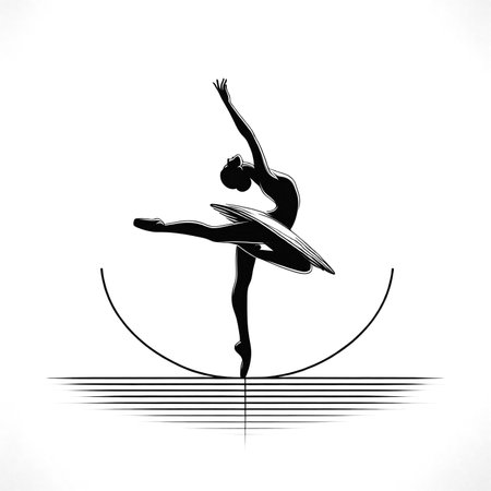 Ballet dancer silhouette on a white background. Black and white vector illustration.のイラスト素材