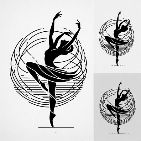 Ballet dancer silhouettes. Vector illustration in black and white.のイラスト素材