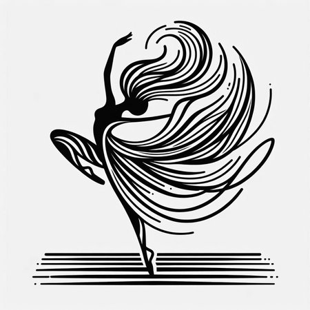 Beautiful girl dancing ballet. Vector illustration. Black and white.のイラスト素材