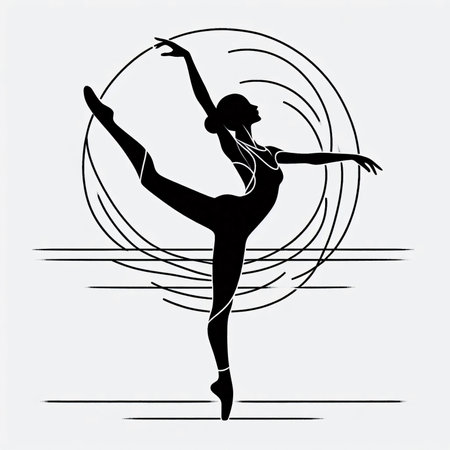 Ballet dancer silhouette. Vector illustration. Black on white background.のイラスト素材