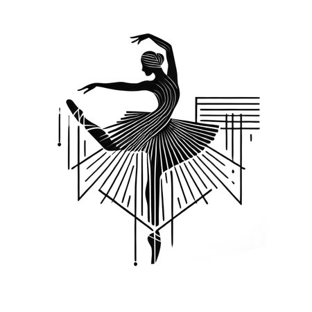 Ballet dancer silhouette isolated on white background. Black and white vector illustration.のイラスト素材