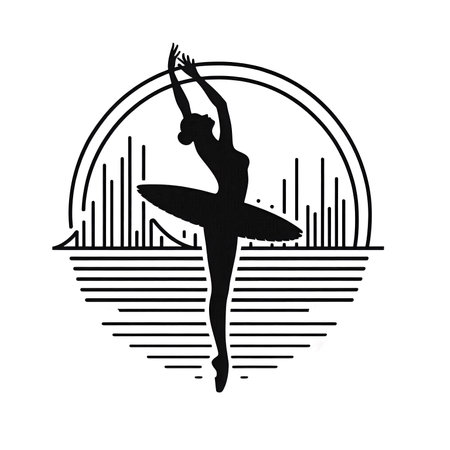 Ballet dancer silhouette on a white background. Vector illustration in retro style.のイラスト素材